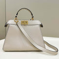 Fendi 8BN327 Peekaboo ISeeU Small White Selleria bag with 556 hand-sewn topstitches 80133Am - Default Title - View 1