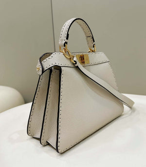 Fendi 8BN327 Peekaboo ISeeU Small White Selleria bag with 556 hand-sewn topstitches 80133Am - Default Title - View 2