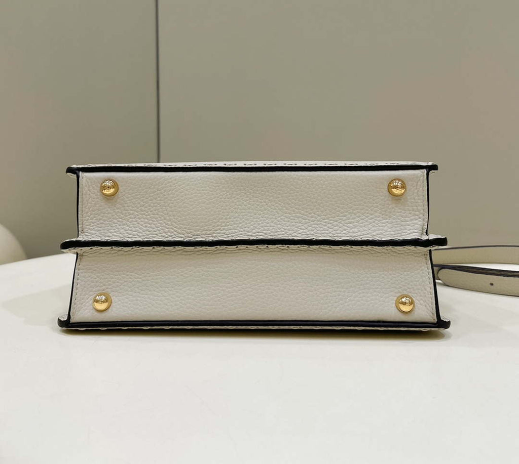 Fendi 8BN327 Peekaboo ISeeU Small White Selleria bag with 556 hand-sewn topstitches 80133Am