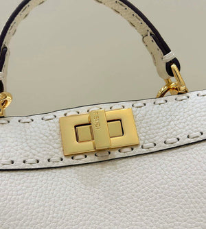 Fendi 8BN327 Peekaboo ISeeU Small White Selleria bag with 556 hand-sewn topstitches 80133Am - Default Title - View 4