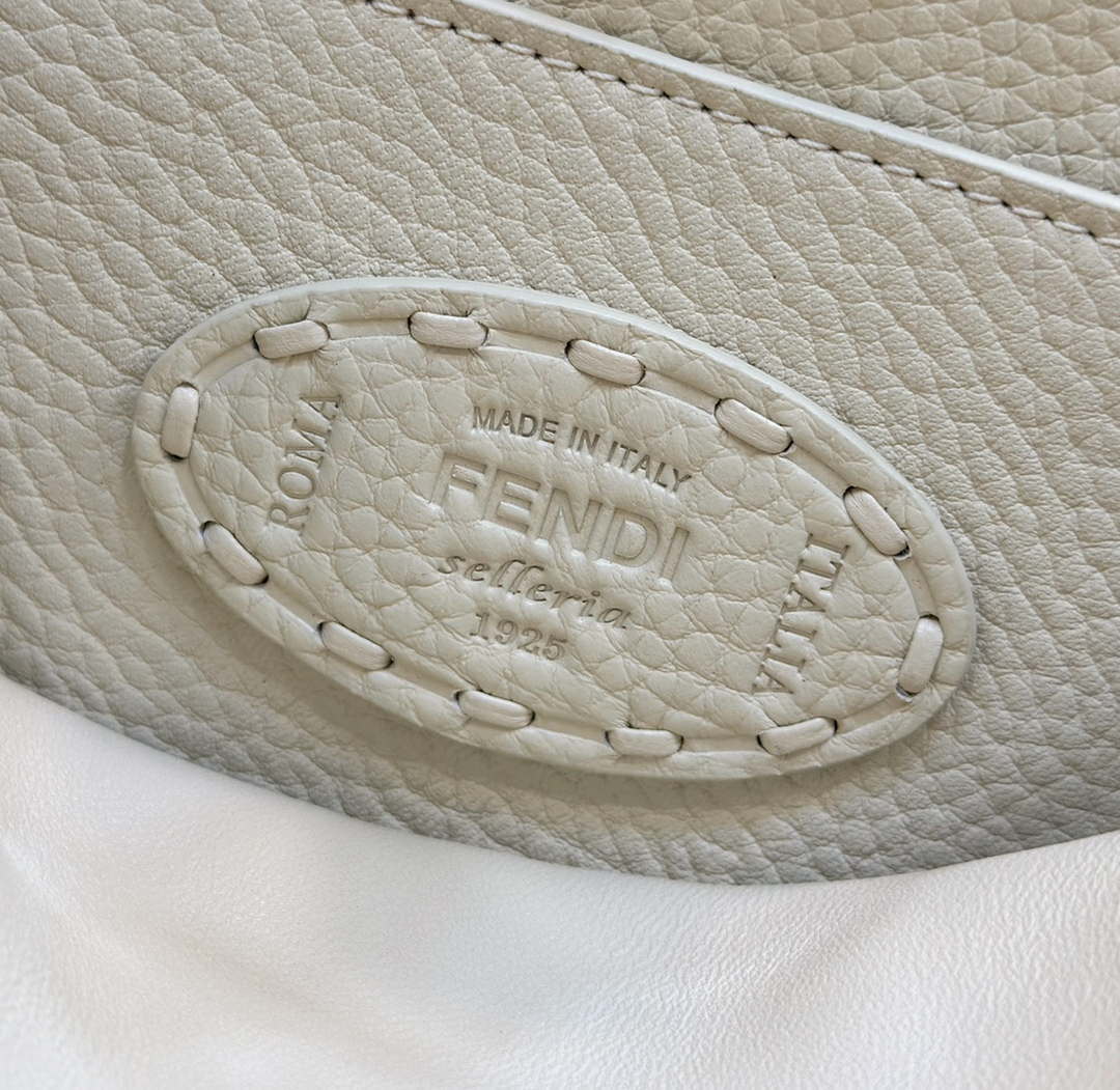 Fendi 8BN327 Peekaboo ISeeU Small White Selleria bag with 556 hand-sewn topstitches 80133Am
