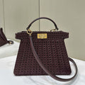 Fendi 8BN327 Peekaboo ISeeU Small Wine Red interlace leather bag 80138M - Default Title - View 1