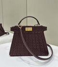 Fendi 8BN327 Peekaboo ISeeU Small Wine Red interlace leather bag 80138M