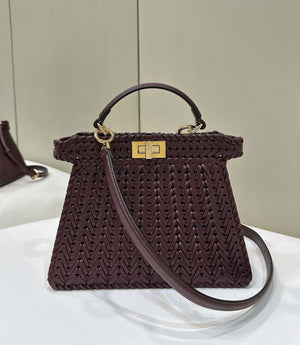 Fendi 8BN327 Peekaboo ISeeU Small Wine Red interlace leather bag 80138M - Default Title - View 1