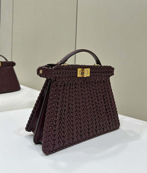 Fendi 8BN327 Peekaboo ISeeU Small Wine Red interlace leather bag 80138M - Default Title - View 2