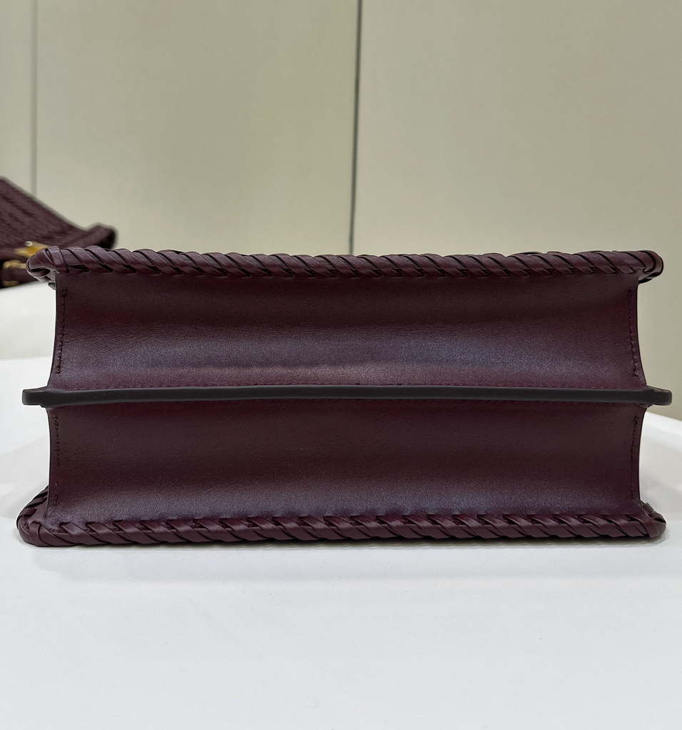 Fendi 8BN327 Peekaboo ISeeU Small Wine Red interlace leather bag 80138M
