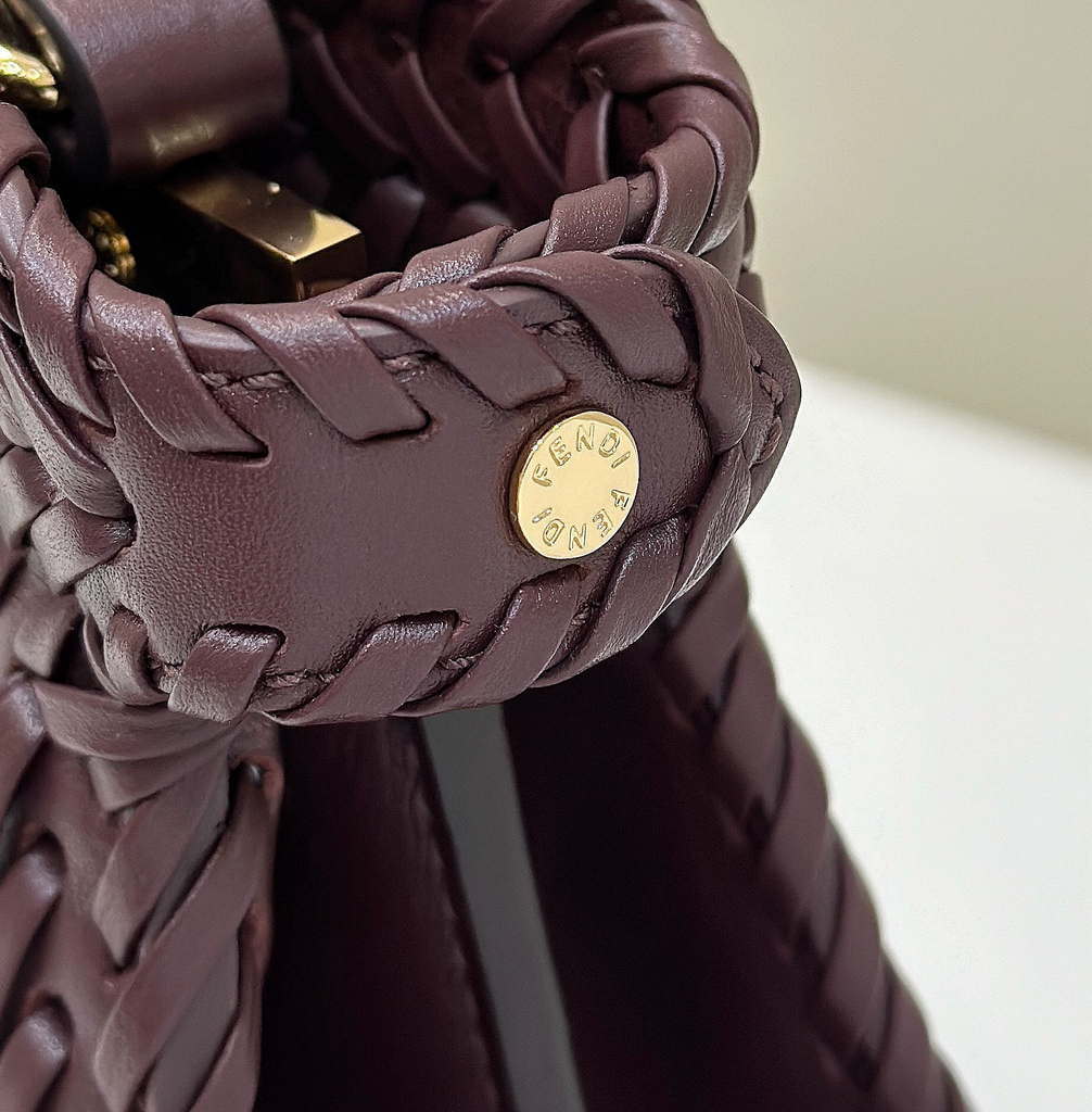 Fendi 8BN327 Peekaboo ISeeU Small Wine Red interlace leather bag 80138M