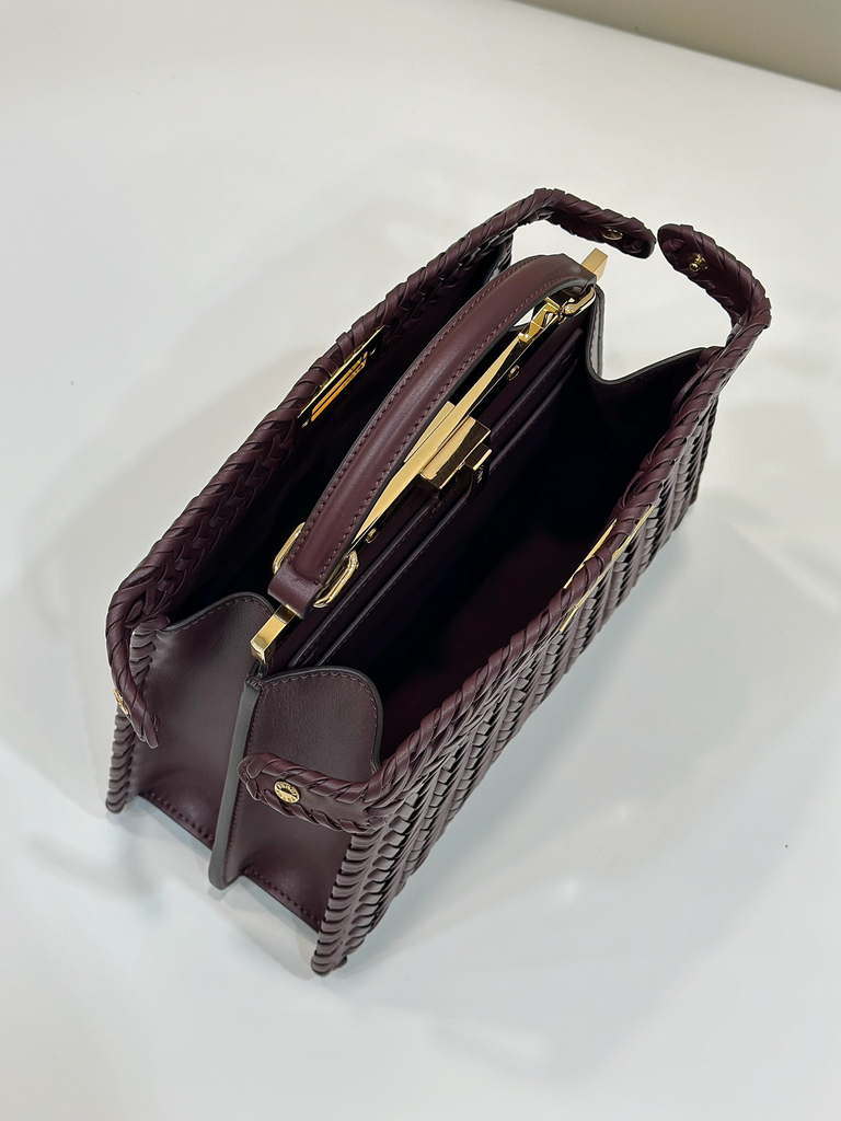 Fendi 8BN327 Peekaboo ISeeU Small Wine Red interlace leather bag 80138M