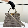 Fendi 8bn327arbcf1i2a Peekaboo ISeeU Small Dove grey leather and interlaced fibre bag 80169M - Default Title - View 1