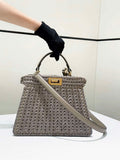 Fendi 8bn327arbcf1i2a Peekaboo ISeeU Small Dove grey leather and interlaced fibre bag 80169M