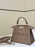 Fendi 8BN335 Mini Peekaboo ISeeU Gray Hand-woven classic double F Logo