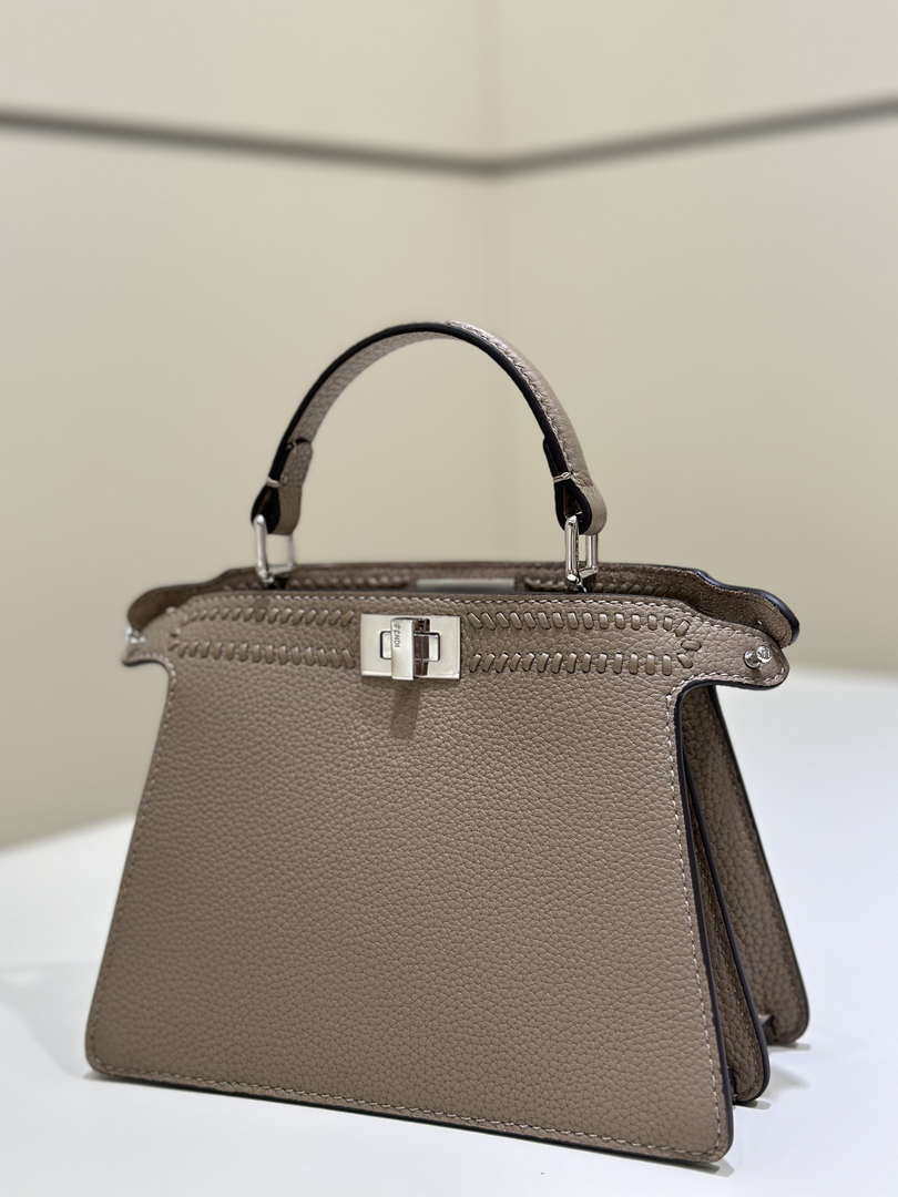Fendi 8BN335 Mini Peekaboo ISeeU Gray Hand-woven classic double F Logo
