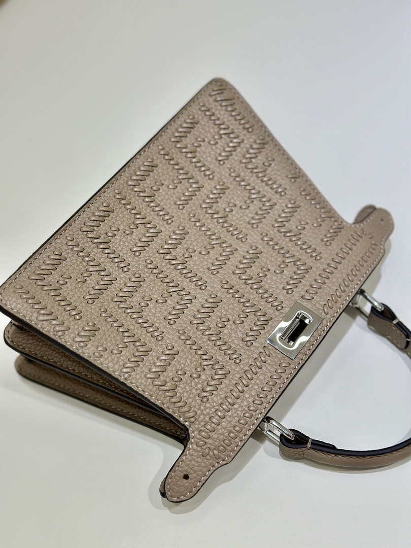 Fendi 8BN335 Mini Peekaboo ISeeU Gray Hand-woven classic double F Logo