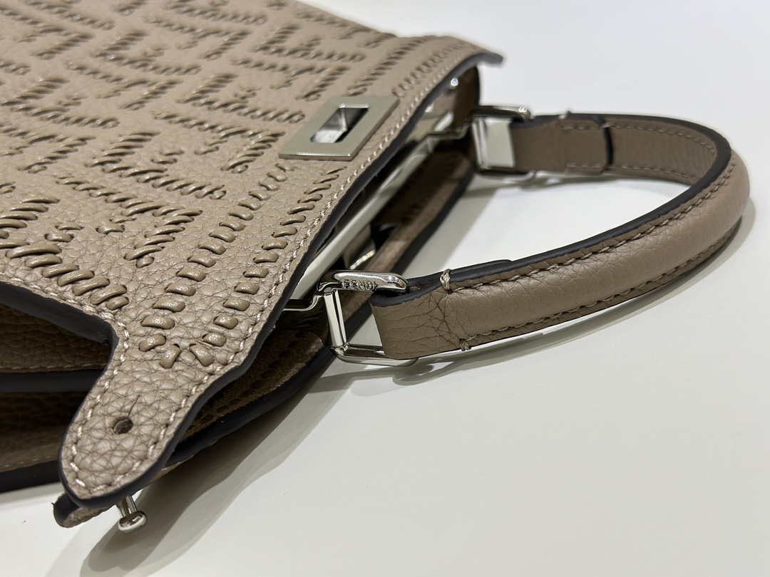 Fendi 8BN335 Mini Peekaboo ISeeU Gray Hand-woven classic double F Logo