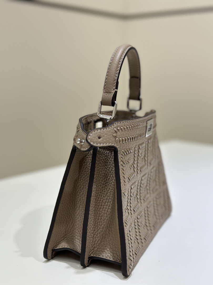 Fendi 8BN335 Mini Peekaboo ISeeU Gray Hand-woven classic double F Logo - Default Title - View 7