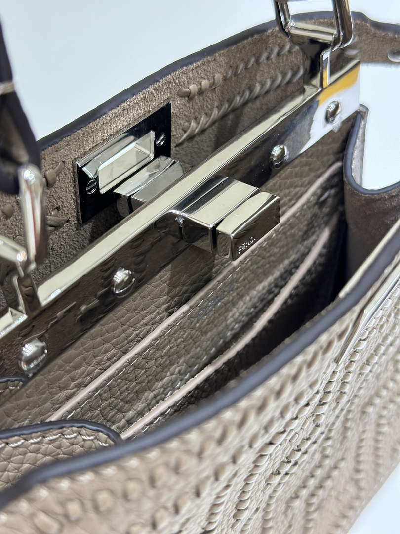Fendi 8BN335 Mini Peekaboo ISeeU Gray Hand-woven classic double F Logo