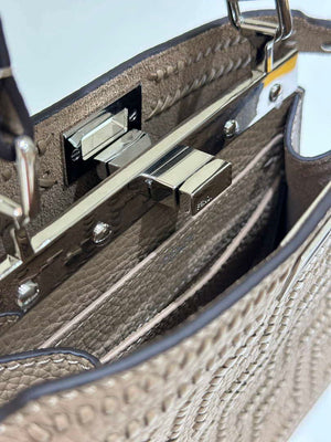 Fendi 8BN335 Mini Peekaboo ISeeU Gray Hand-woven classic double F Logo - Default Title - View 10