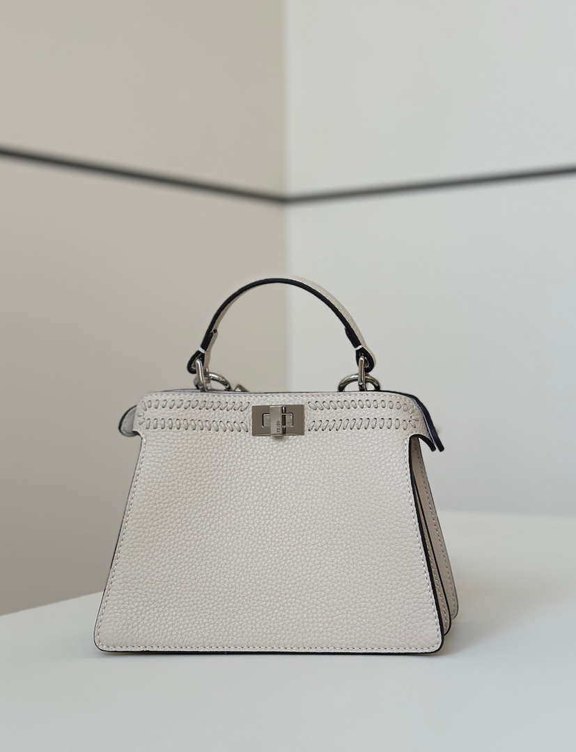 Fendi 8BN335 Mini Peekaboo ISeeU White Hand-woven classic double F Logo