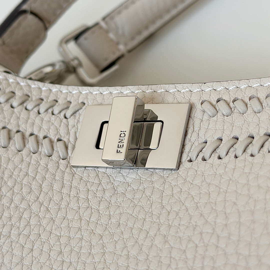 Fendi 8BN335 Mini Peekaboo ISeeU White Hand-woven classic double F Logo