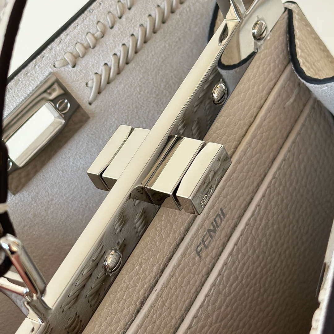 Fendi 8BN335 Mini Peekaboo ISeeU White Hand-woven classic double F Logo