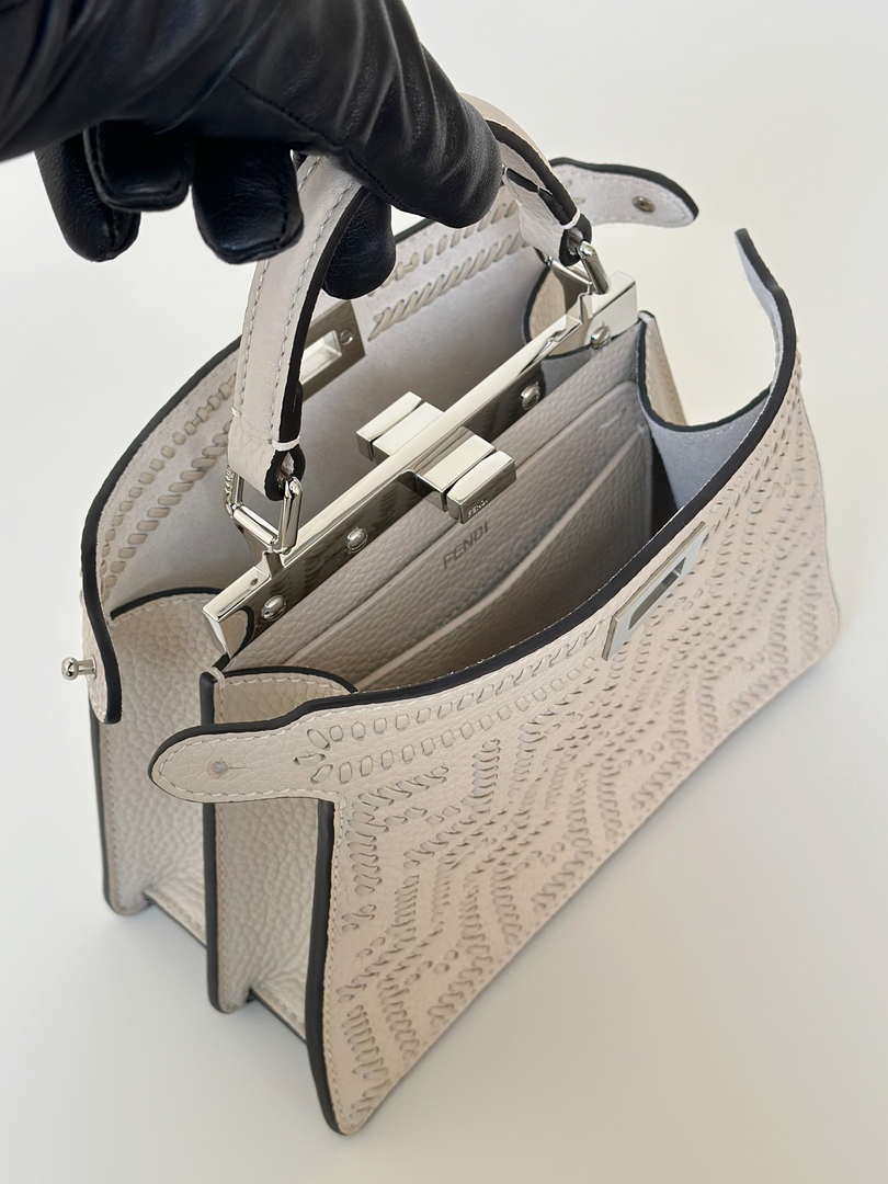 Fendi 8BN335 Mini Peekaboo ISeeU White Hand-woven classic double F Logo