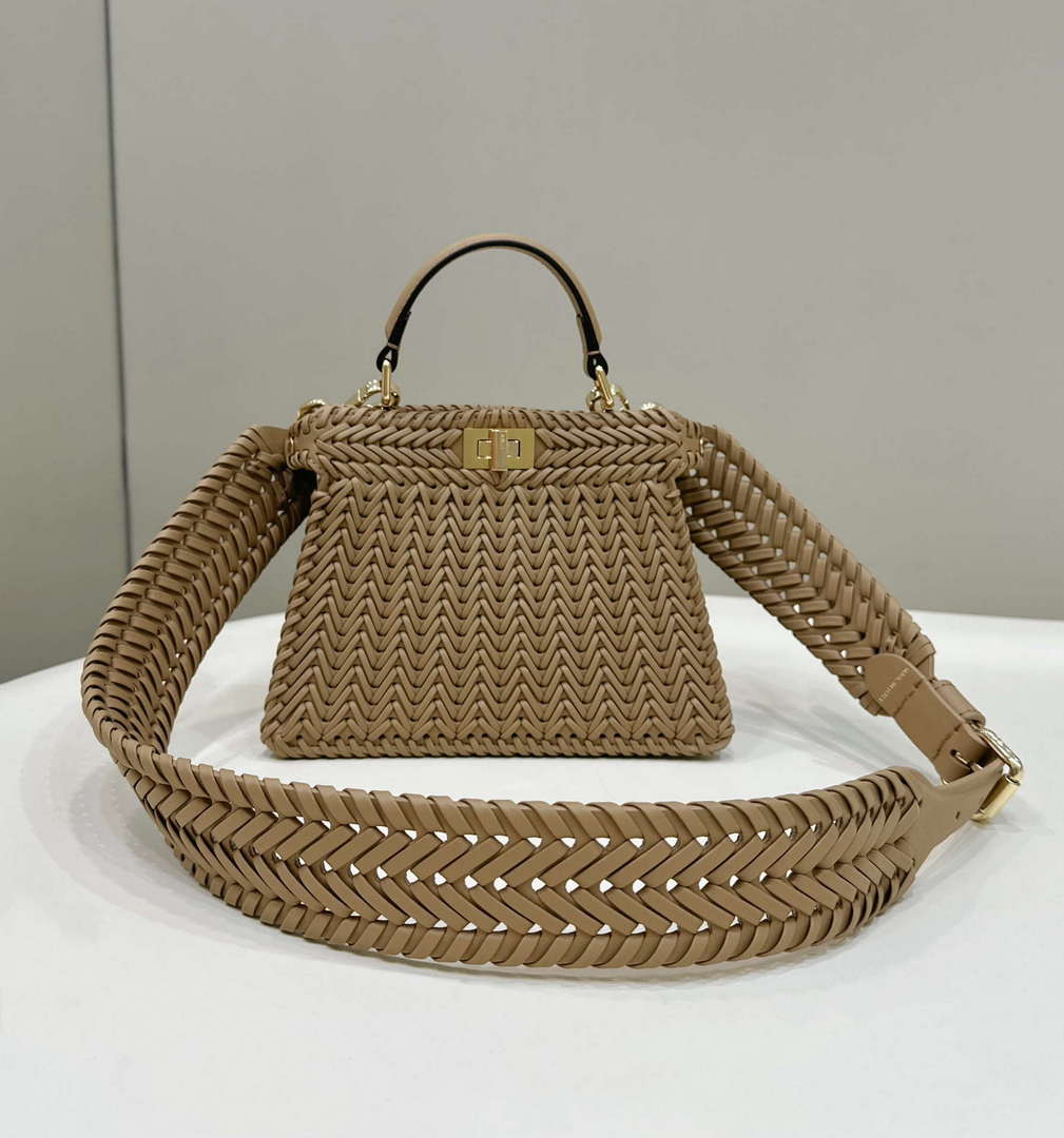 Fendi 8BN335 Peekaboo ISeeU Petite Apricot interlace leather bag 80138S - Default Title - View 1