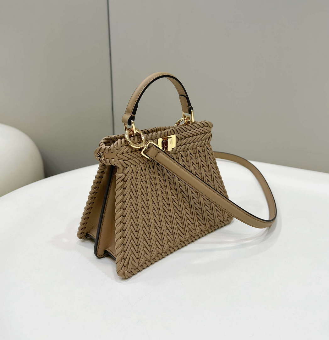 Fendi 8BN335 Peekaboo ISeeU Petite Apricot interlace leather bag 80138S - Default Title - View 3