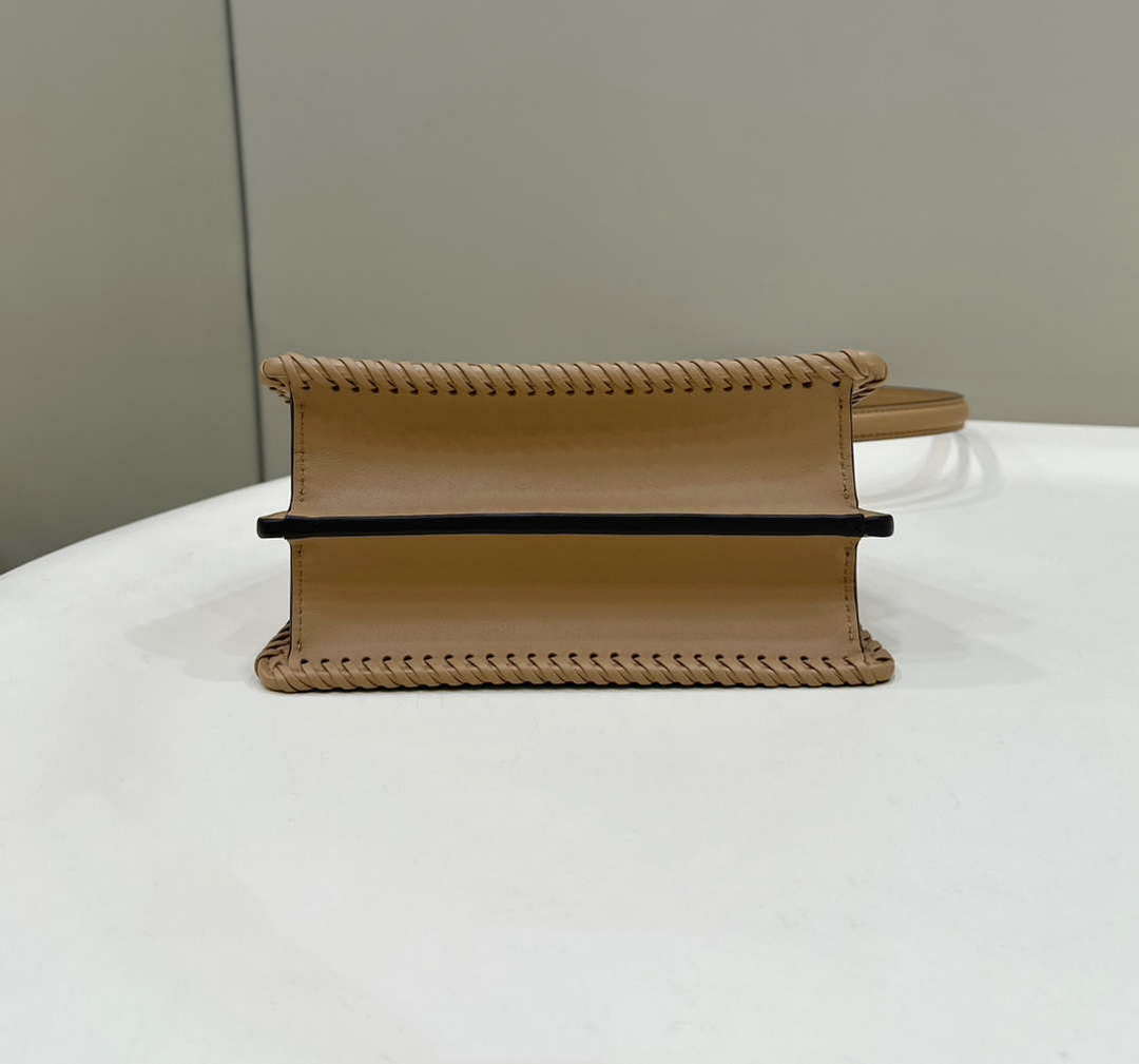 Fendi 8BN335 Peekaboo ISeeU Petite Apricot interlace leather bag 80138S