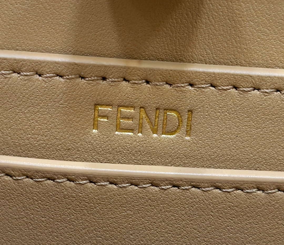 Fendi 8BN335 Peekaboo ISeeU Petite Apricot interlace leather bag 80138S