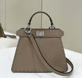Fendi 8BN335 Peekaboo ISeeU Petite Apricot Selleria bag with 306 hand-sewn topstitches 80133As