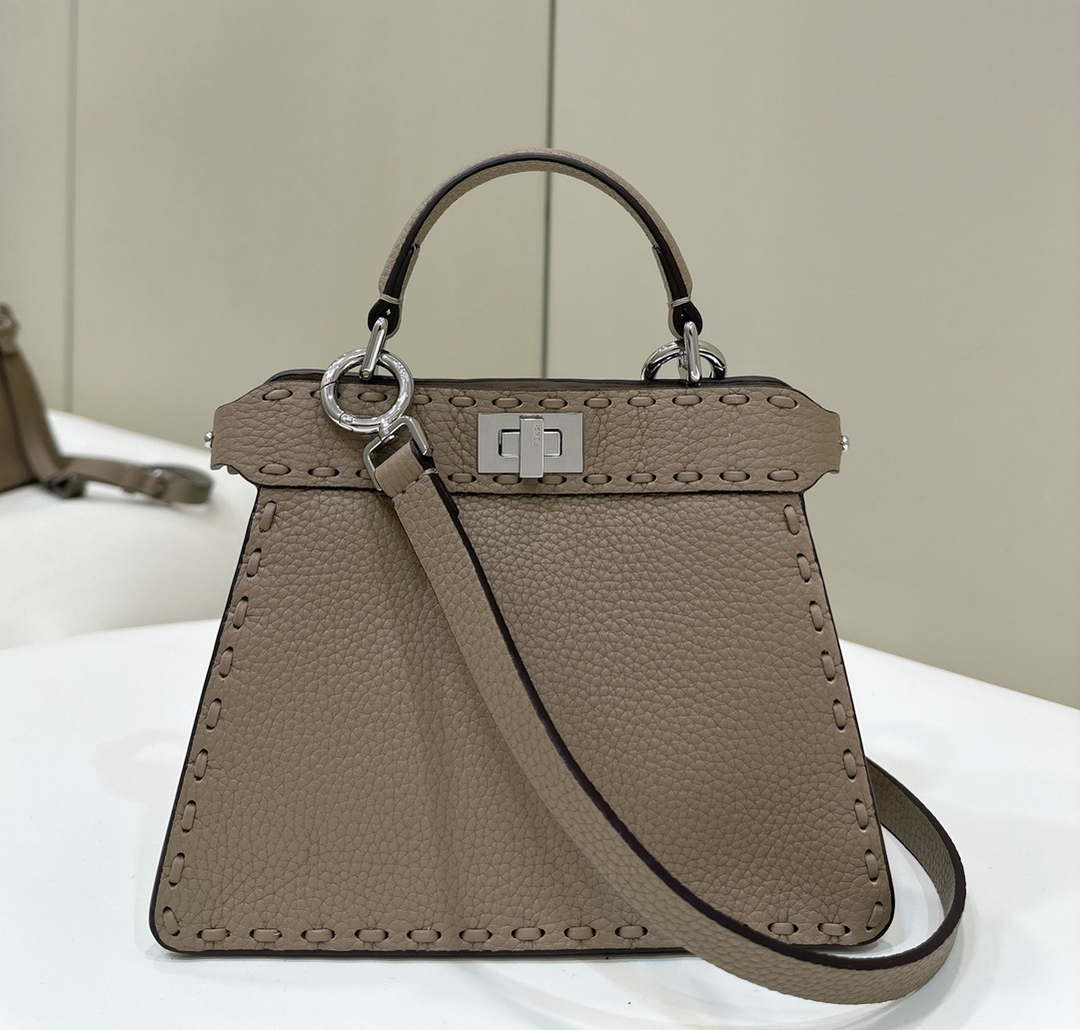Fendi 8BN335 Peekaboo ISeeU Petite Apricot Selleria bag with 306 hand-sewn topstitches 80133As