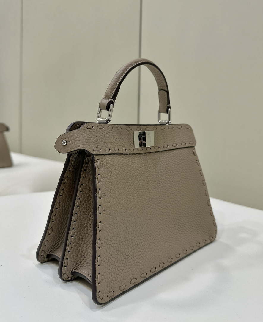 Fendi 8BN335 Peekaboo ISeeU Petite Apricot Selleria bag with 306 hand-sewn topstitches 80133As