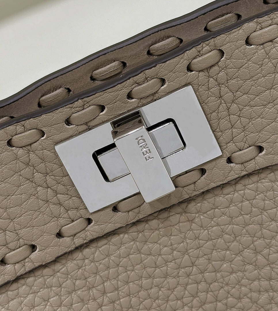 Fendi 8BN335 Peekaboo ISeeU Petite Apricot Selleria bag with 306 hand-sewn topstitches 80133As