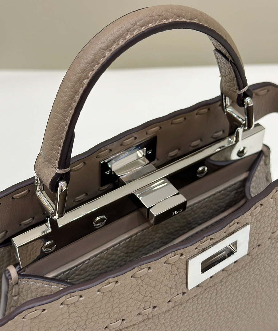 Fendi 8BN335 Peekaboo ISeeU Petite Apricot Selleria bag with 306 hand-sewn topstitches 80133As