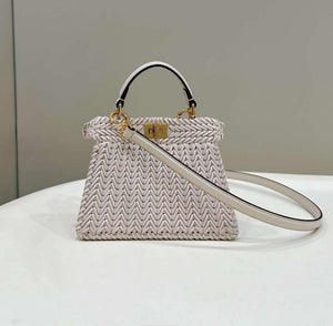 Fendi 8BN335 Peekaboo ISeeU Petite Beige interlace leather bag 80138S - Default Title - View 2