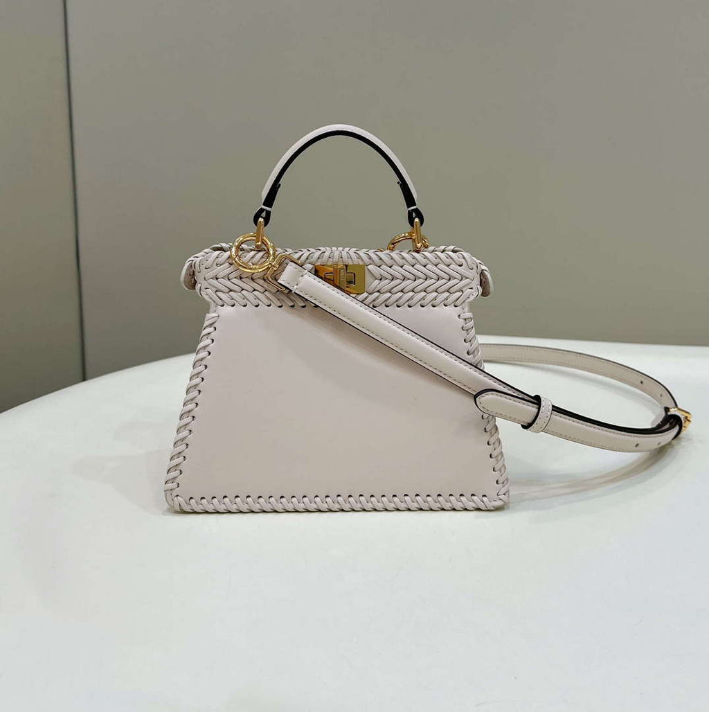Fendi 8BN335 Peekaboo ISeeU Petite Beige interlace leather bag 80138S