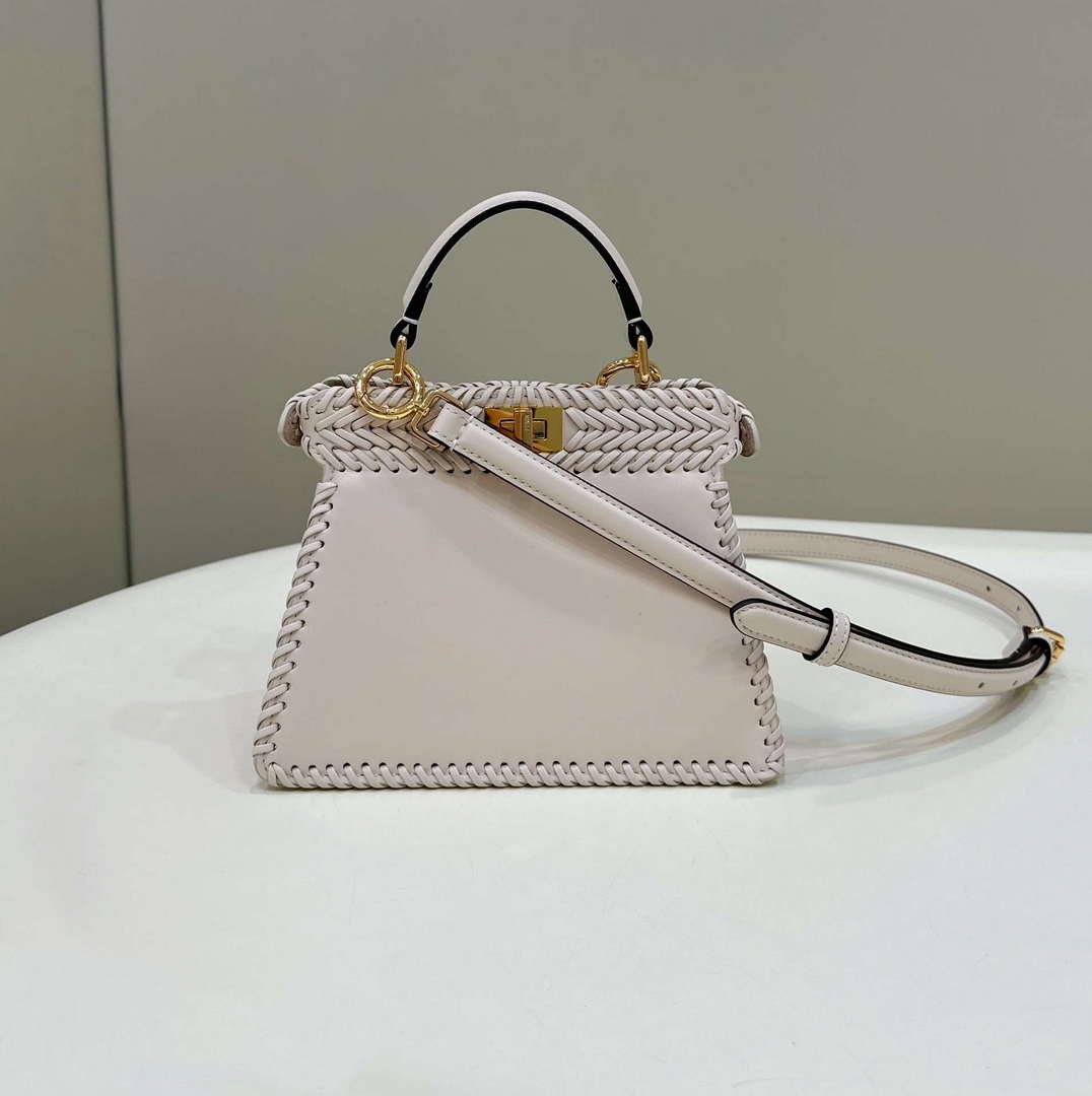 Fendi 8BN335 Peekaboo ISeeU Petite Beige interlace leather bag 80138S