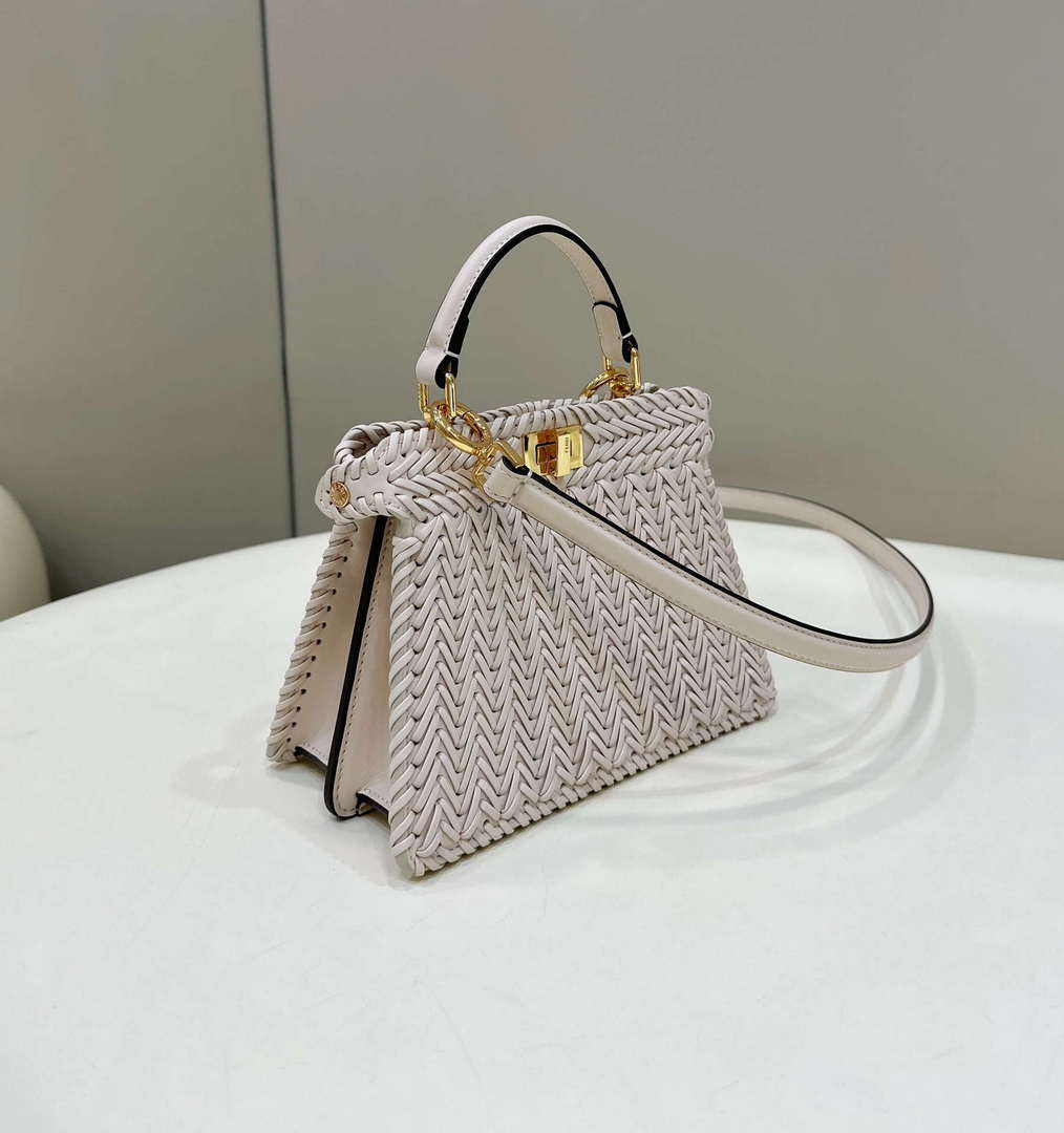 Fendi 8BN335 Peekaboo ISeeU Petite Beige interlace leather bag 80138S