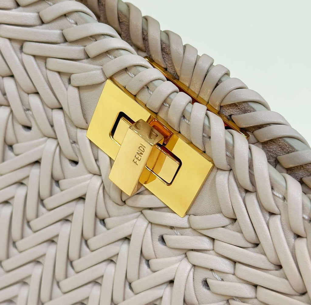 Fendi 8BN335 Peekaboo ISeeU Petite Beige interlace leather bag 80138S