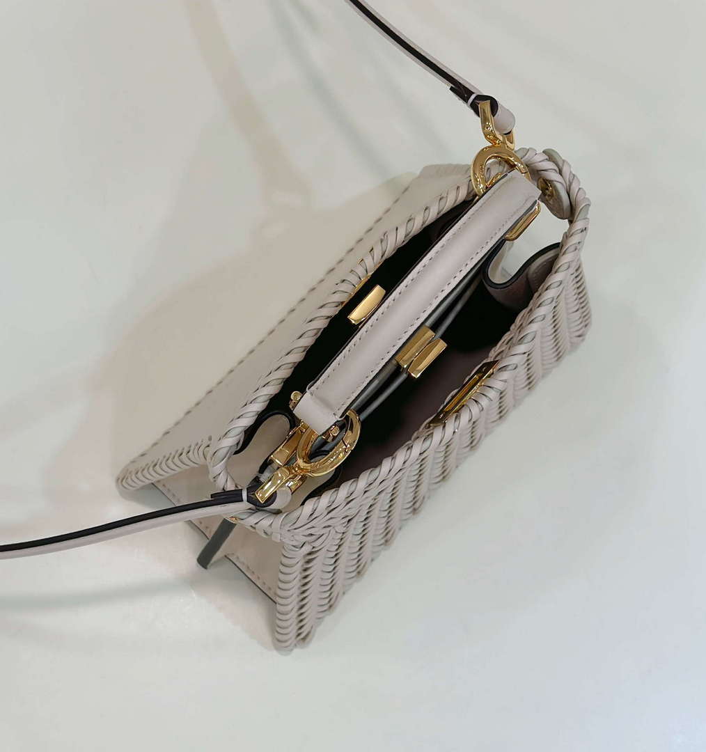 Fendi 8BN335 Peekaboo ISeeU Petite Beige interlace leather bag 80138S