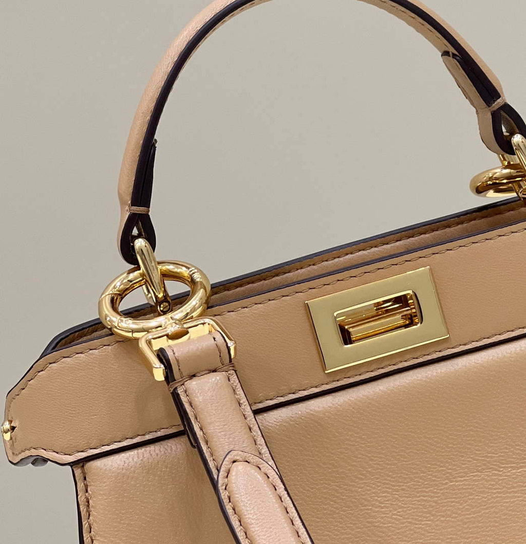 Fendi 8BN335 Peekaboo ISeeU Petite Apricot Padded Nappa Leather Bag