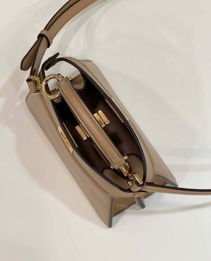 Fendi 8BN335 Peekaboo ISeeU Petite Apricot Padded Nappa Leather Bag
