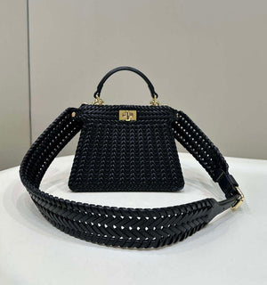 Fendi 8BN335 Peekaboo ISeeU Petite Black interlace leather bag 80138S - Default Title - View 1
