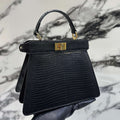 Fendi 8BN335 Peekaboo ISeeU Petite Black Lizard Skin Leather Bag 66802 - Default Title - View 1