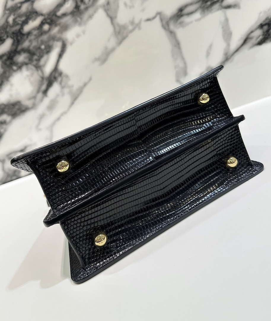 Fendi 8BN335 Peekaboo ISeeU Petite Black Lizard Skin Leather Bag 66802