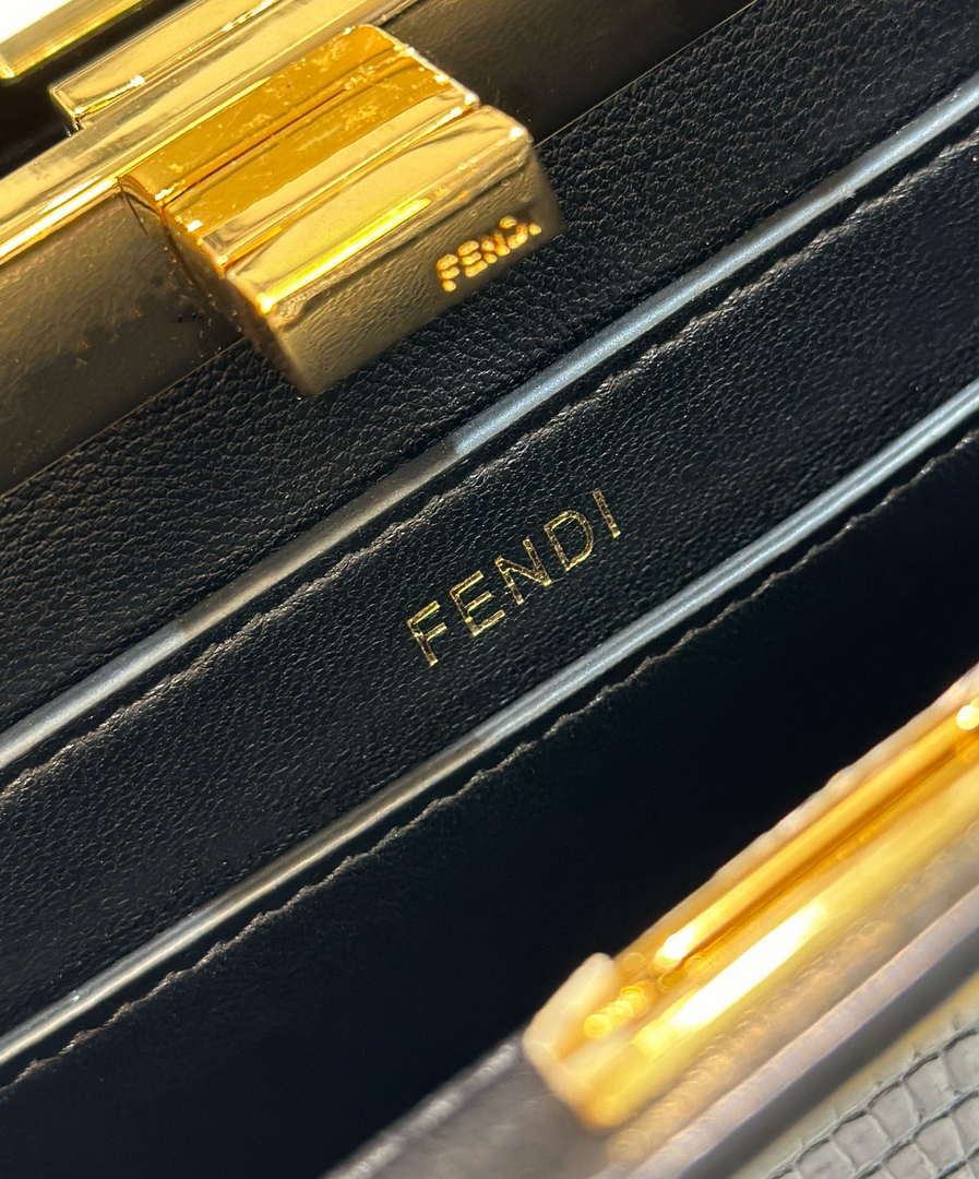 Fendi 8BN335 Peekaboo ISeeU Petite Black Lizard Skin Leather Bag 66802