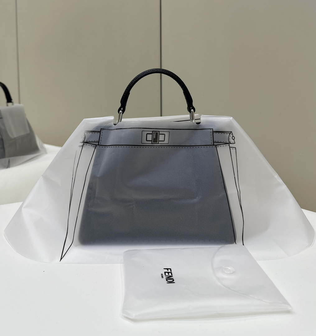 Fendi 8BN335 Peekaboo ISeeU Petite Black Selleria bag with 306 hand-sewn topstitches 80133As