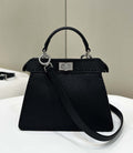 Fendi 8BN335 Peekaboo ISeeU Petite Black Selleria bag with 306 hand-sewn topstitches 80133As