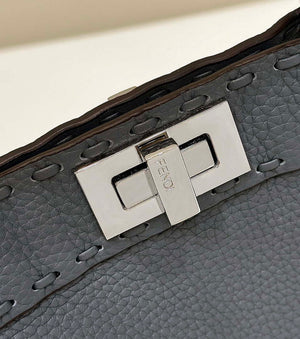 Fendi 8BN335 Peekaboo ISeeU Petite Gray Selleria bag with 306 hand-sewn topstitches 80133As - Default Title - View 4