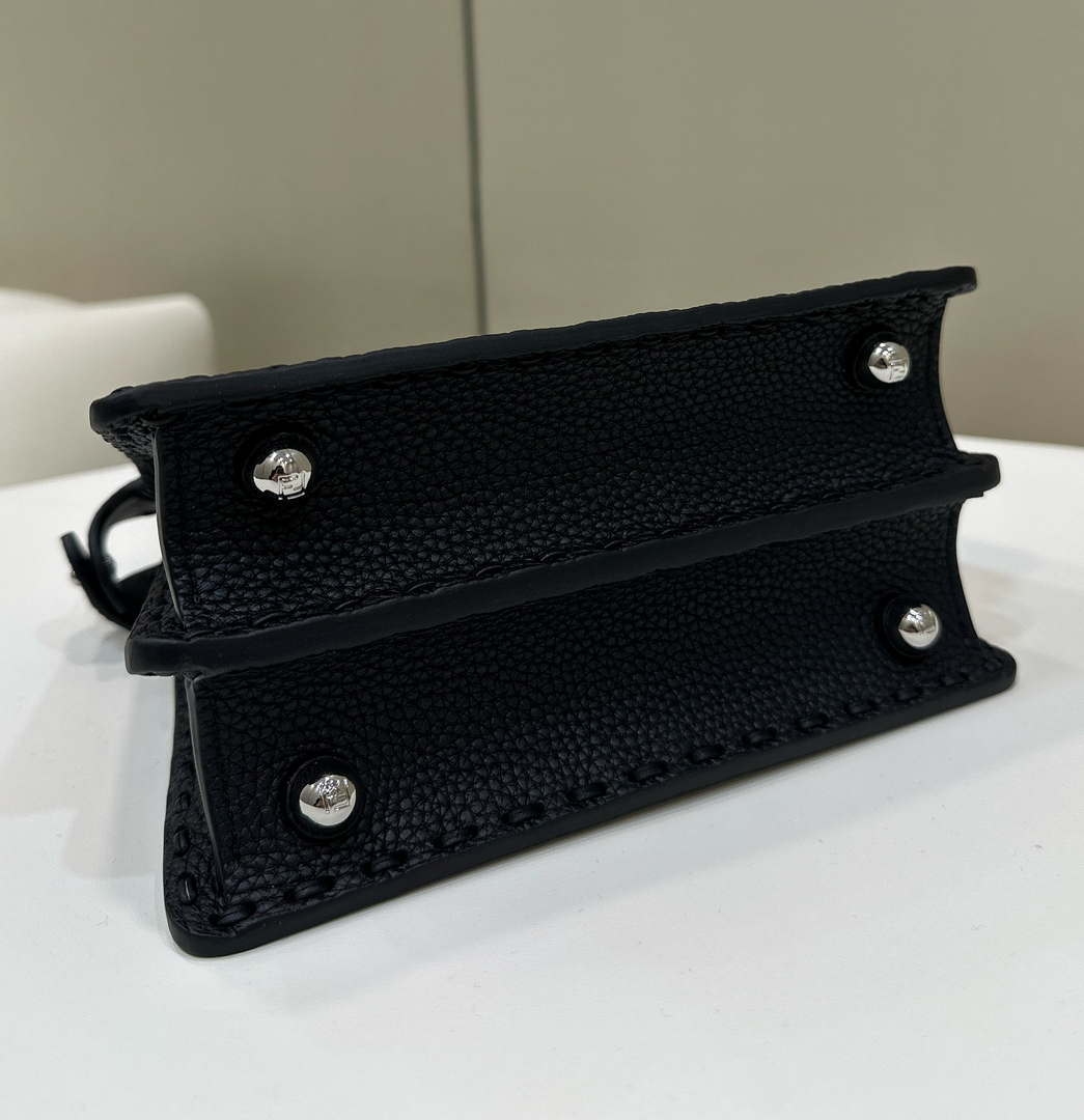 Fendi 8BN335 Peekaboo ISeeU Petite Black Selleria bag with 306 hand-sewn topstitches 80133As